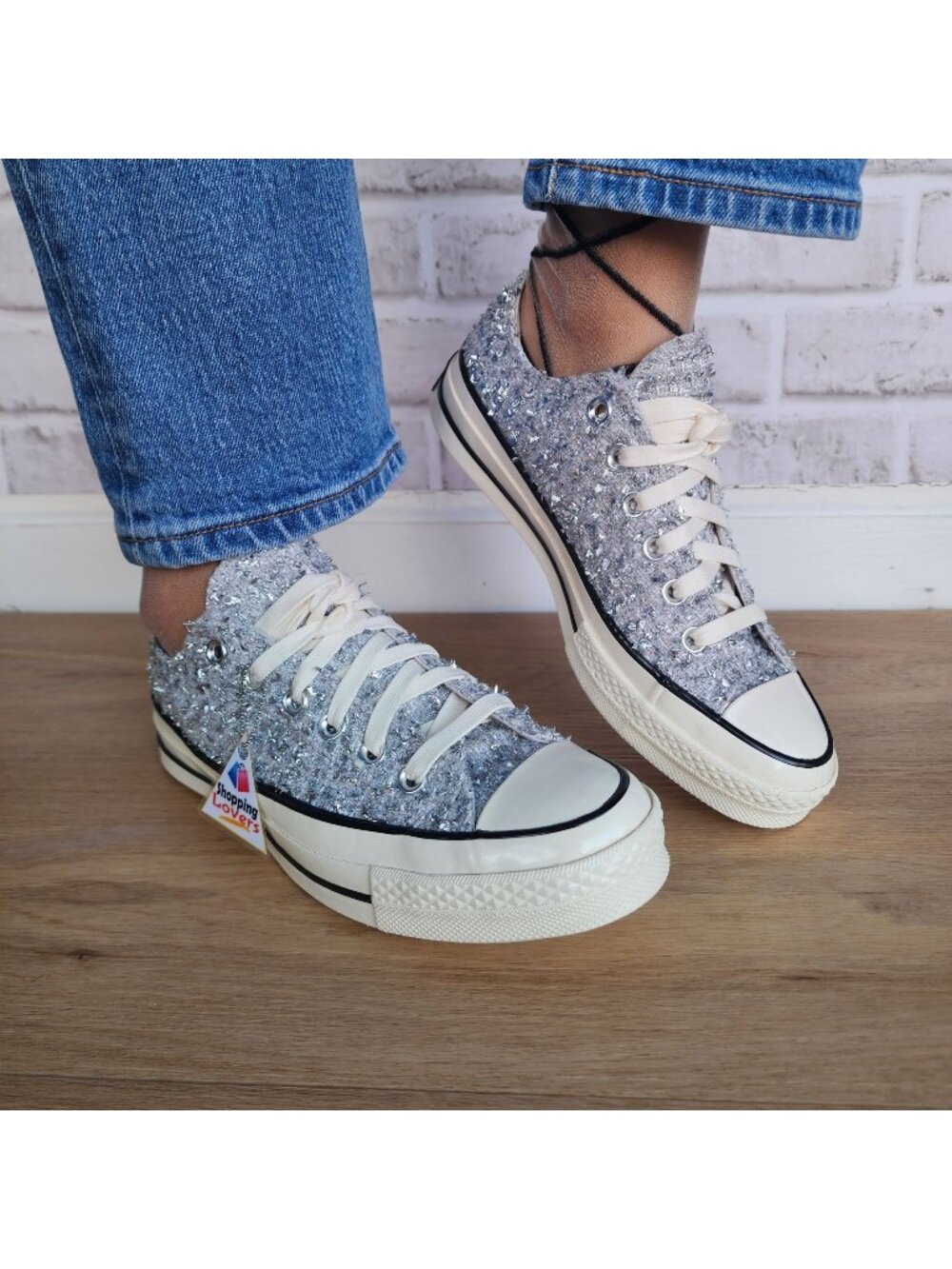 ⭐Converse Chuck 70 Metallic Tweed Low Sz 9 Women's Shoes Sneakers Silver A14443C